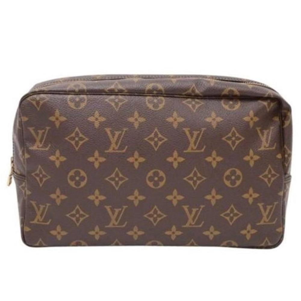 Brown Toiletry Pouch Lv Toilette 28 Monogram Vintage Unisex Cosmetic Bag